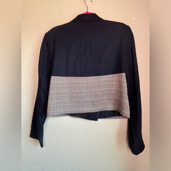 Jason Wu Navy Linen & Plaid Mixed Media Double Breasted Cropped Blazer L - Picture 12 of 12